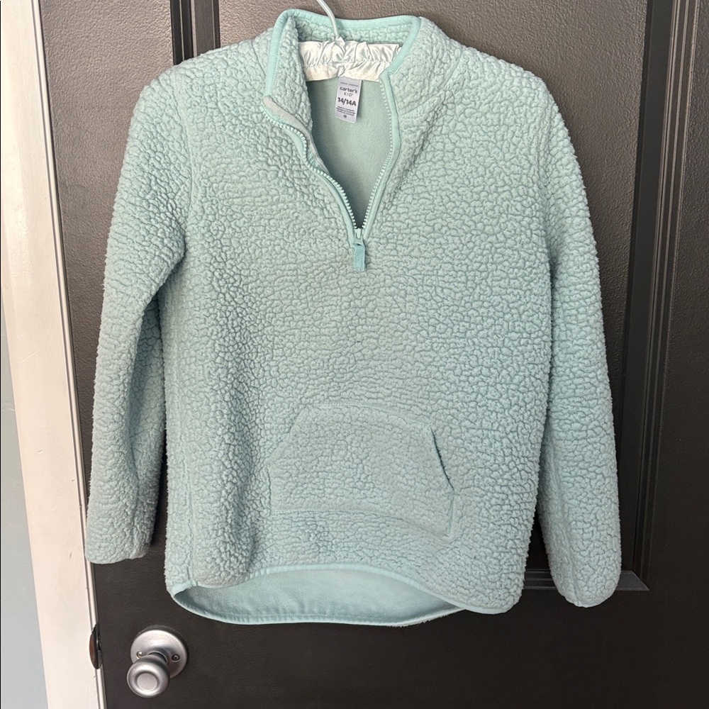 Carters size 14 teal fuzzy quarter zip pull over